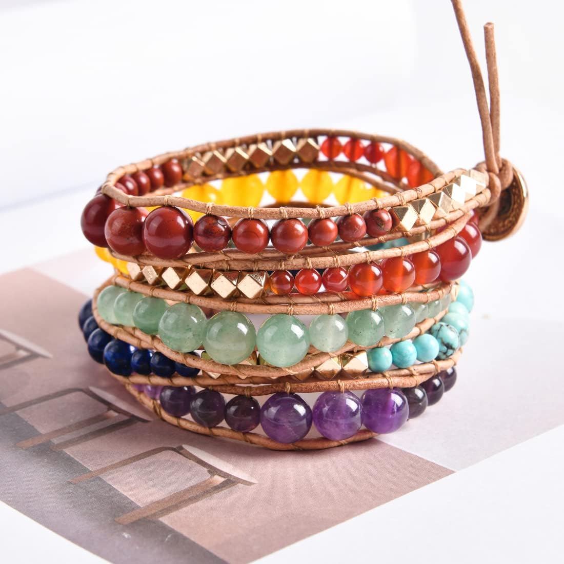 YGLINE Boho Handmade Wrap Leather Tube Crystal Stone Bracelet for Women - Image 2